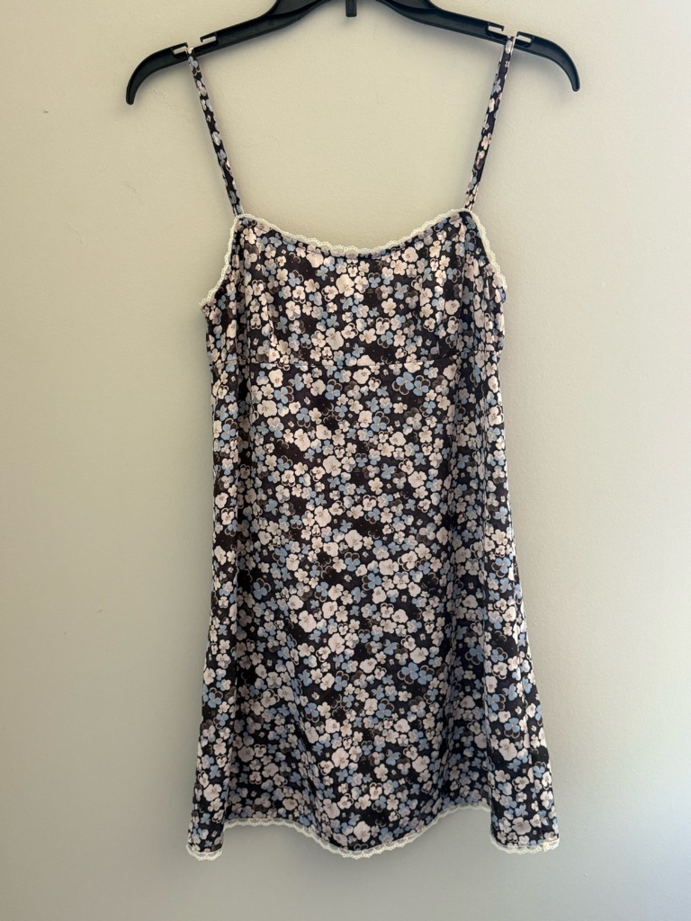 Sunday Best Black Floral Slip Dress with White and Light Blue Flowers